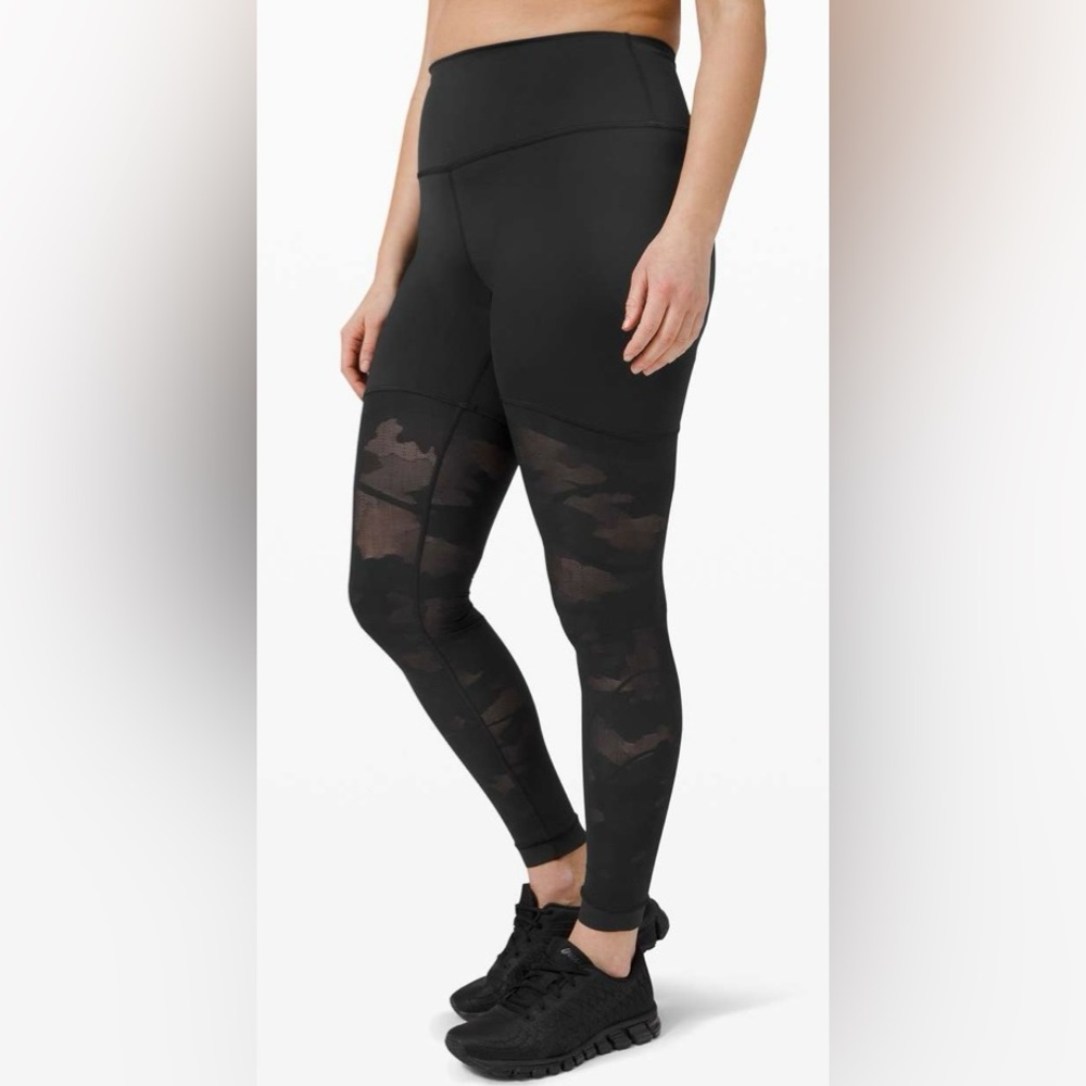 NWT Lululemon Sheer Will High Rise Tights Legging 28” Black Camo Sheer Size 6